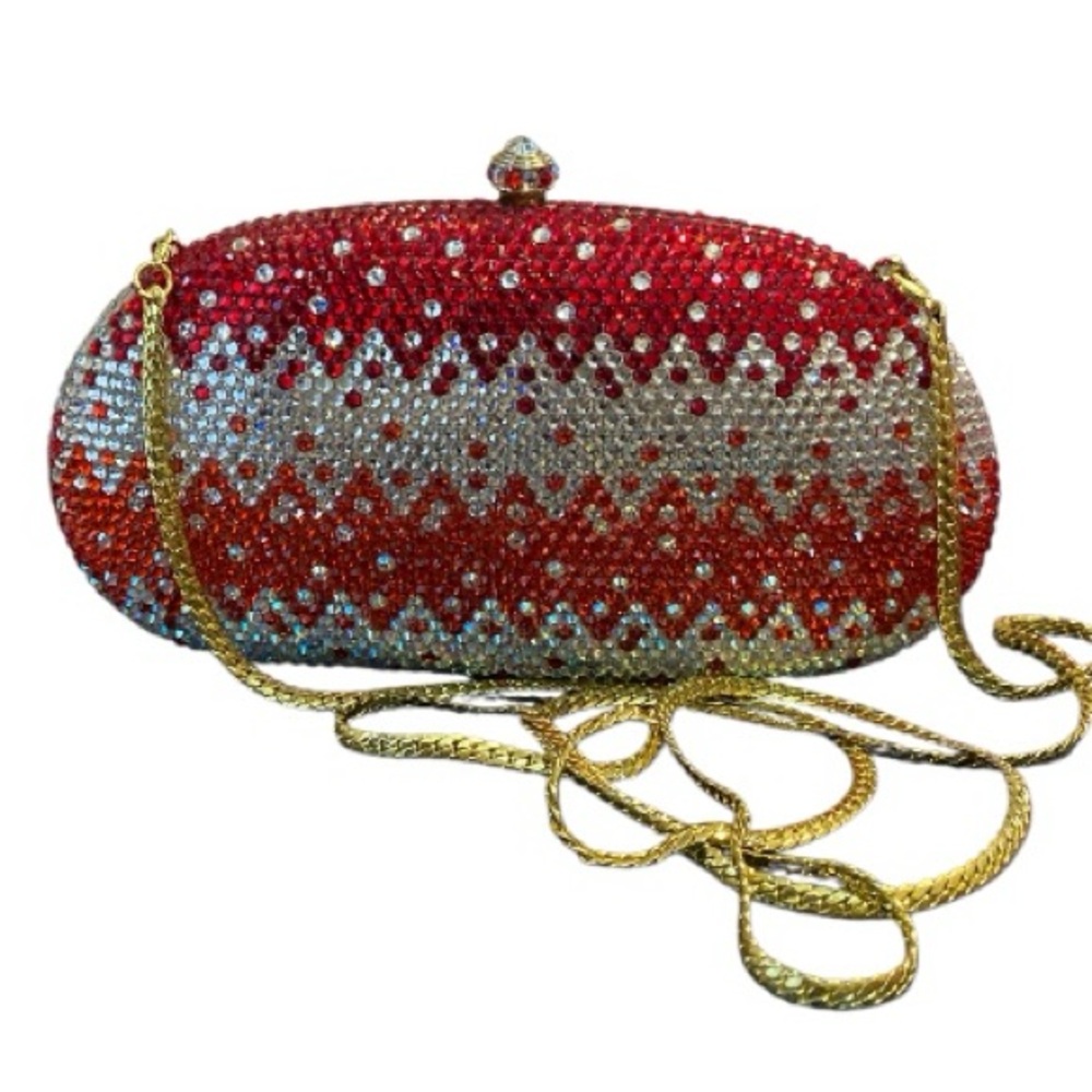 Red Silver Crystal Clutch Shoulder Evening Bag